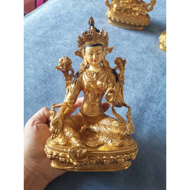 

21CM Tibet Buddhism gold gilding Green Tara Guan yin PU SA Buddha statue brass statue HOME family safety effective protection