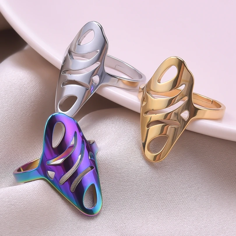 

1pcs Geometry Charm Ring Adjustable Stainless Steel Rings For Women Men Accessories Hollow Out Vintage Jewelry Personality Gift