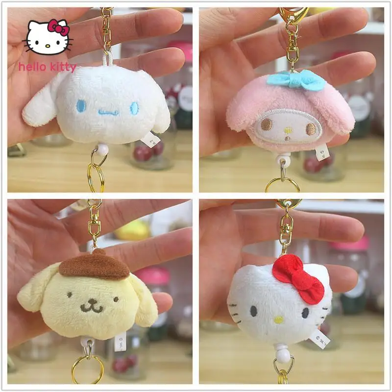 

Выдвижной брелок для ключей с куклой Hello Kitty, помпон пурин, мультяшная Милая мелодия, коричная кукла, Babycinnamoroll, плюшевые украшения для кукол