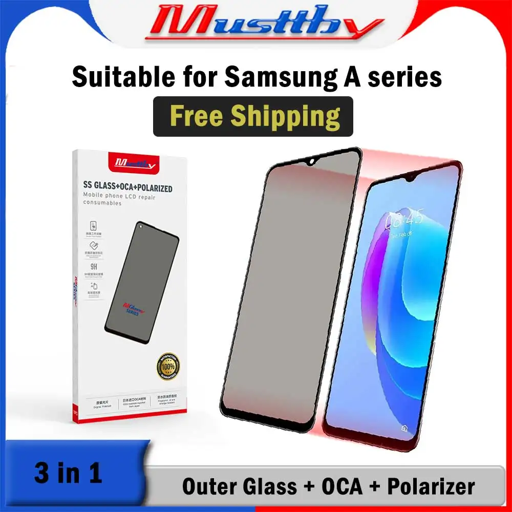 

Musttby 5pcs A54 A545 A546 5G Front Glass Lens Display With OCA And Polarizer Film For Screen Samsung A12 A14 A21s Phone Repair