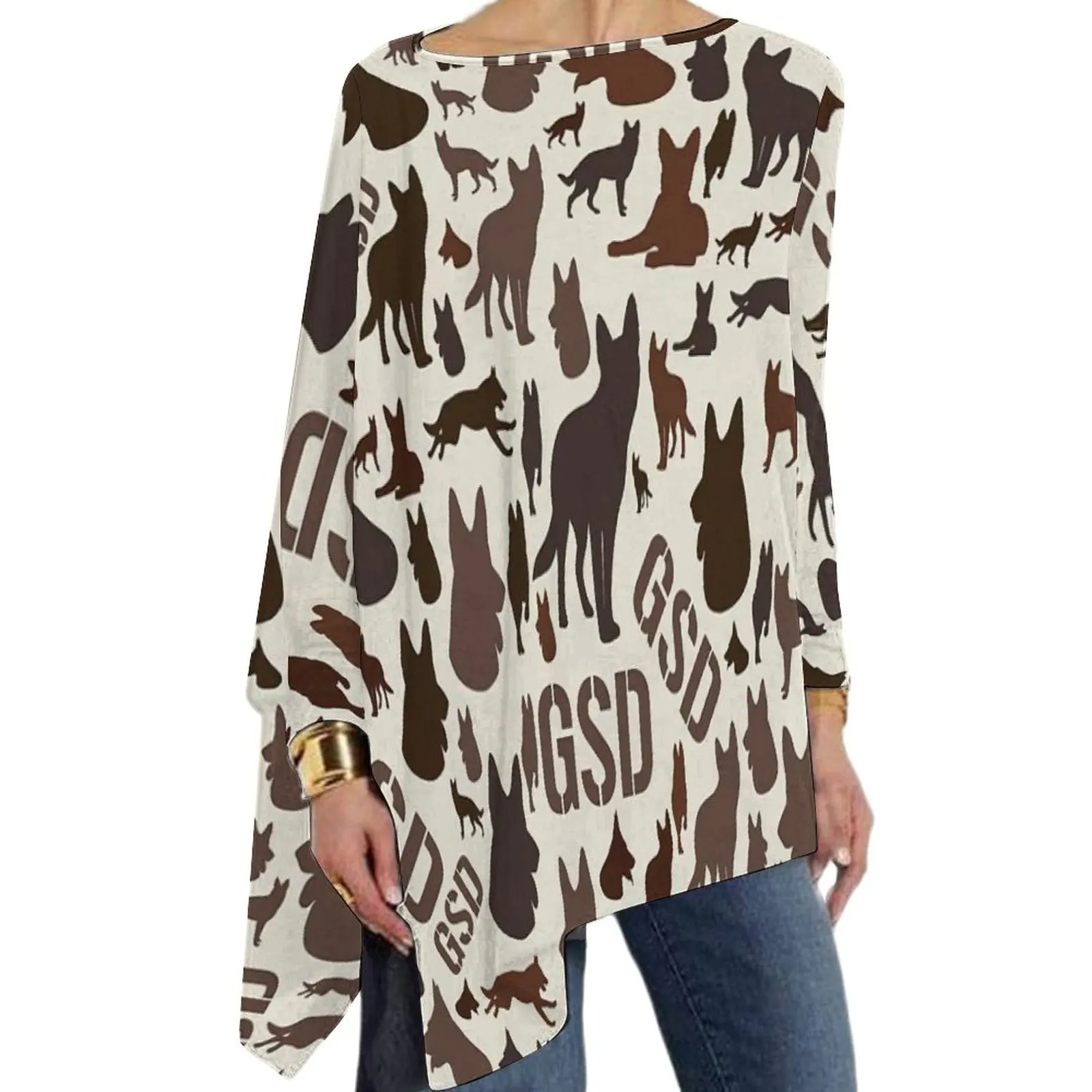 

Футболка женская с длинным рукавом, свободный дизайнерский топ с принтом собаки, с силуэтом животного, большие размеры 5XL 6XL, на осень