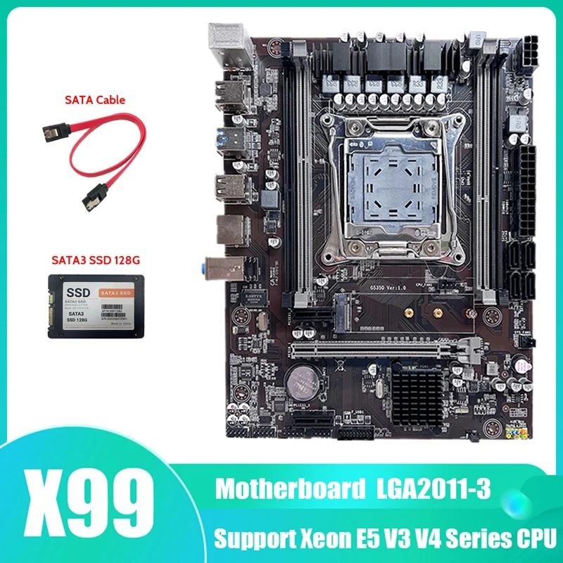 X99 Motherboard LGA2011-3 Computer Motherboard Support Xeon E5 V3 V4 Series CPU With SATA3 SSD 128G+SATA Cable
