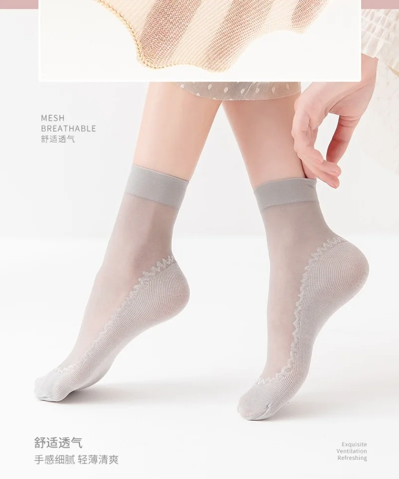 Women Socks 1 Pair Sweat-absorbing Ladies Stockings Summer Thin Stockings Anti-hook Non-slip Short Stockings