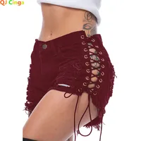 2022 Spring/summer Ripped Jeans Shorts Side Strap Shorts Stretch Denim Pants Girl