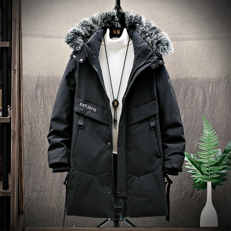 2022 down jacket men's medium long winter trend hooded coat lovers' new winter style thickened warmth