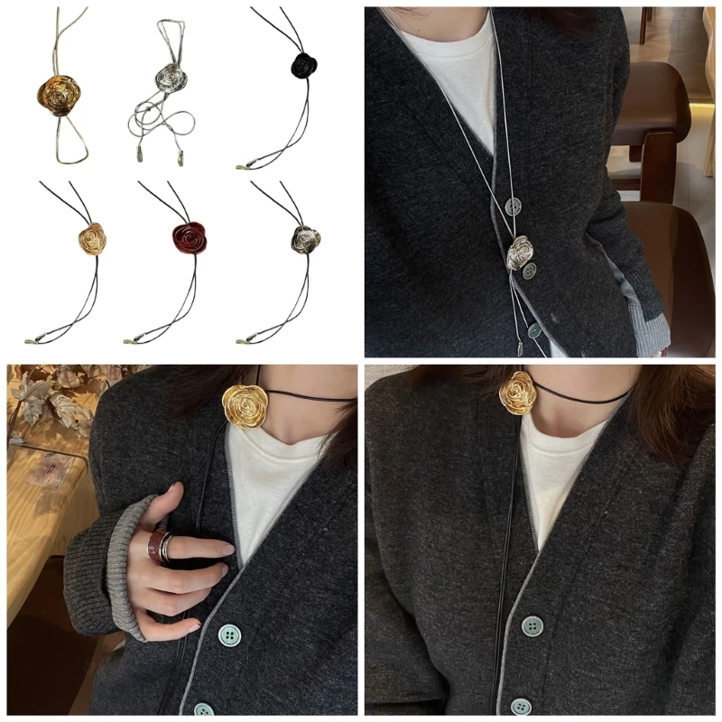 95AB Ожерелье с цветком камелии ожерелье регулируемой длиной для вечерней