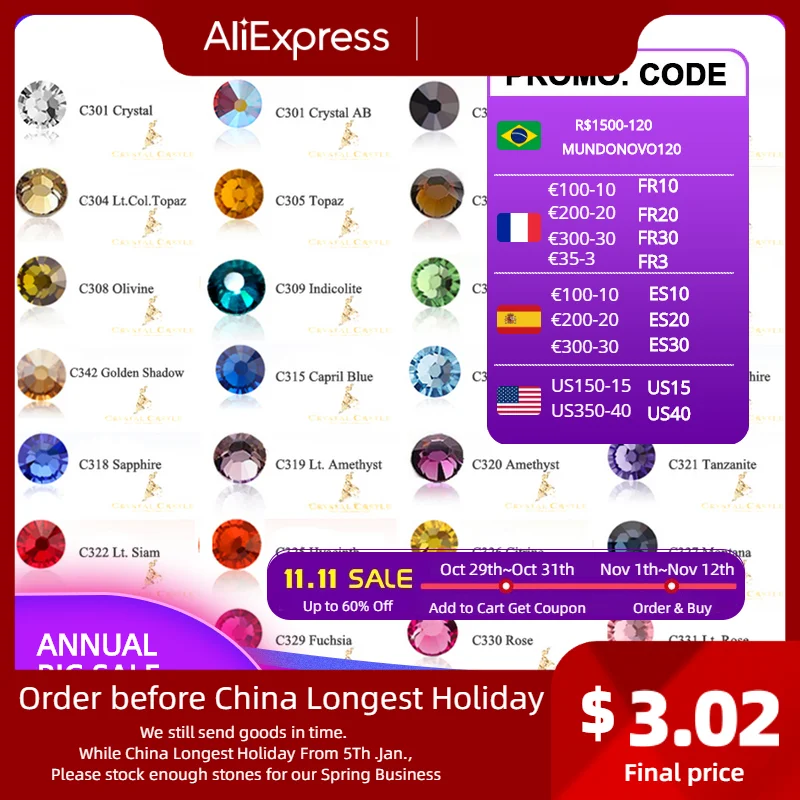 

Crystal Castle Nail Rhinestone Diamond SS3 SS4 SS5 SS6 SS8 SS10 SS12 SS16 SS20 Glitter None-Hotfix Strass Craft Flat Rhinestones