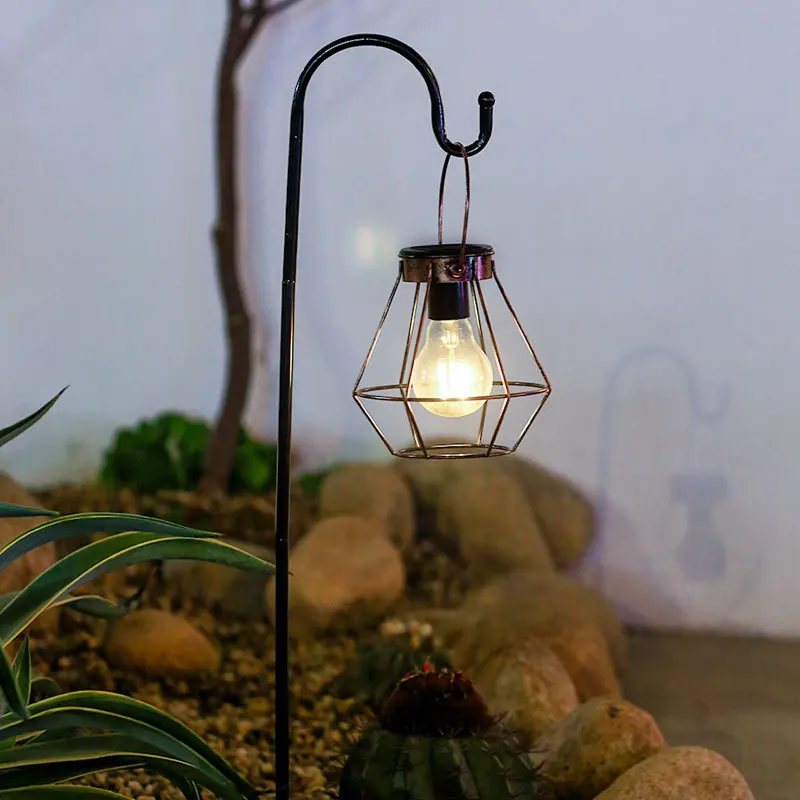 

Retro Solar Lantern Hanging Lawn Light Metal Frame Tungsten Bulb Decor Garden Yard Patio Waterproof Hanging Vintage Solar Light
