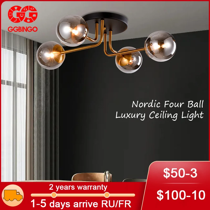 GGBingo Modern Chandelier Nordic Semi Flush Mount Ceiling Lamp  Pendant Antique Gold For Dining Room Home Decor Lighting Fixture