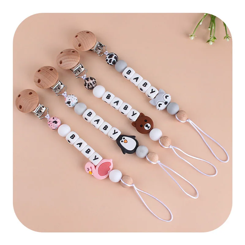 

Silicone Teething Pacifier Clips Baby Pacifier Chain Silicone Loose Beads Animal Cartoon Molar Teether Toy Gift