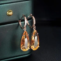 womens champagne lemon yellow crystal earrings popular creative water drop pear earrings