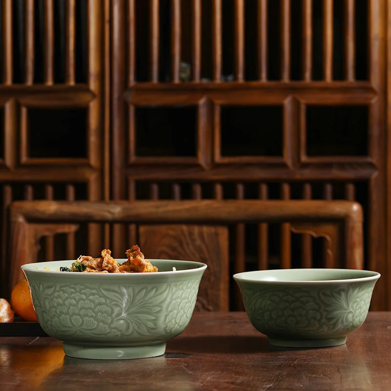 

Song Ceramic Kiln Celadon Household Noodle Chinese Tableware Large Soup Retro Rice Bowl Gift Box