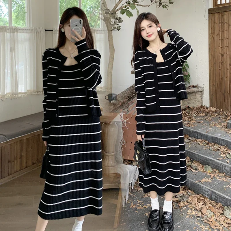 Осенний комплект одежды для беременных полосатые вязаные кардиганы с длинными