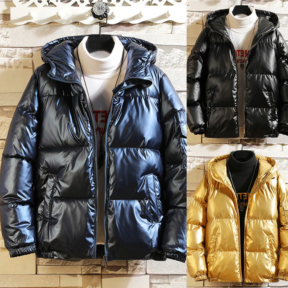 

Winter Men Down Jacket Thickened Warm Ski Snow Bright Surface Down Padded Jackets Men's Warm Coats Bubble Puffer Casual Overcoat