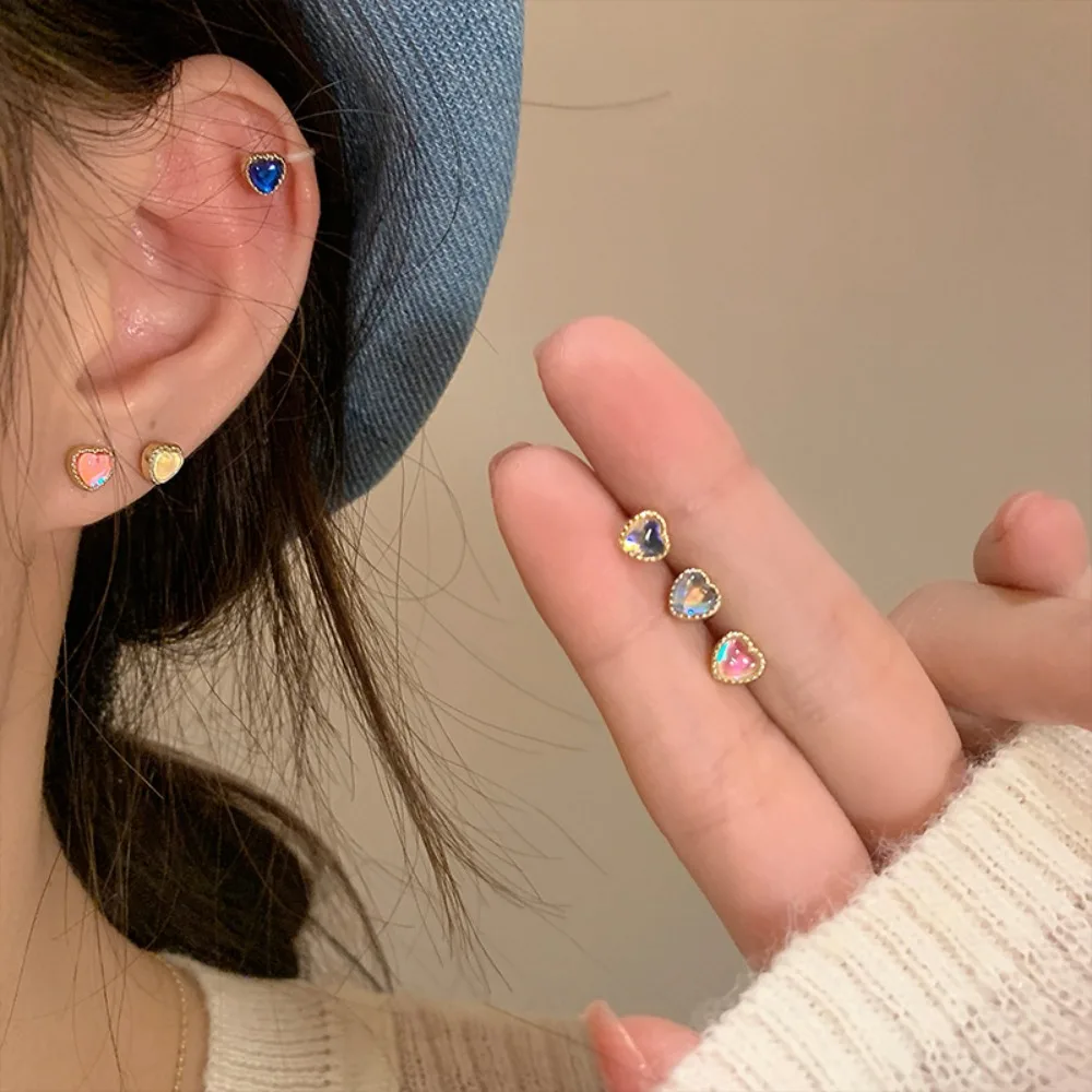 

2/6Pcs Colorful Delicate Love-heart Earrings Korean INS Daily Temperament Elegant Stud Ear Rings Fashion Solid Color Earwear