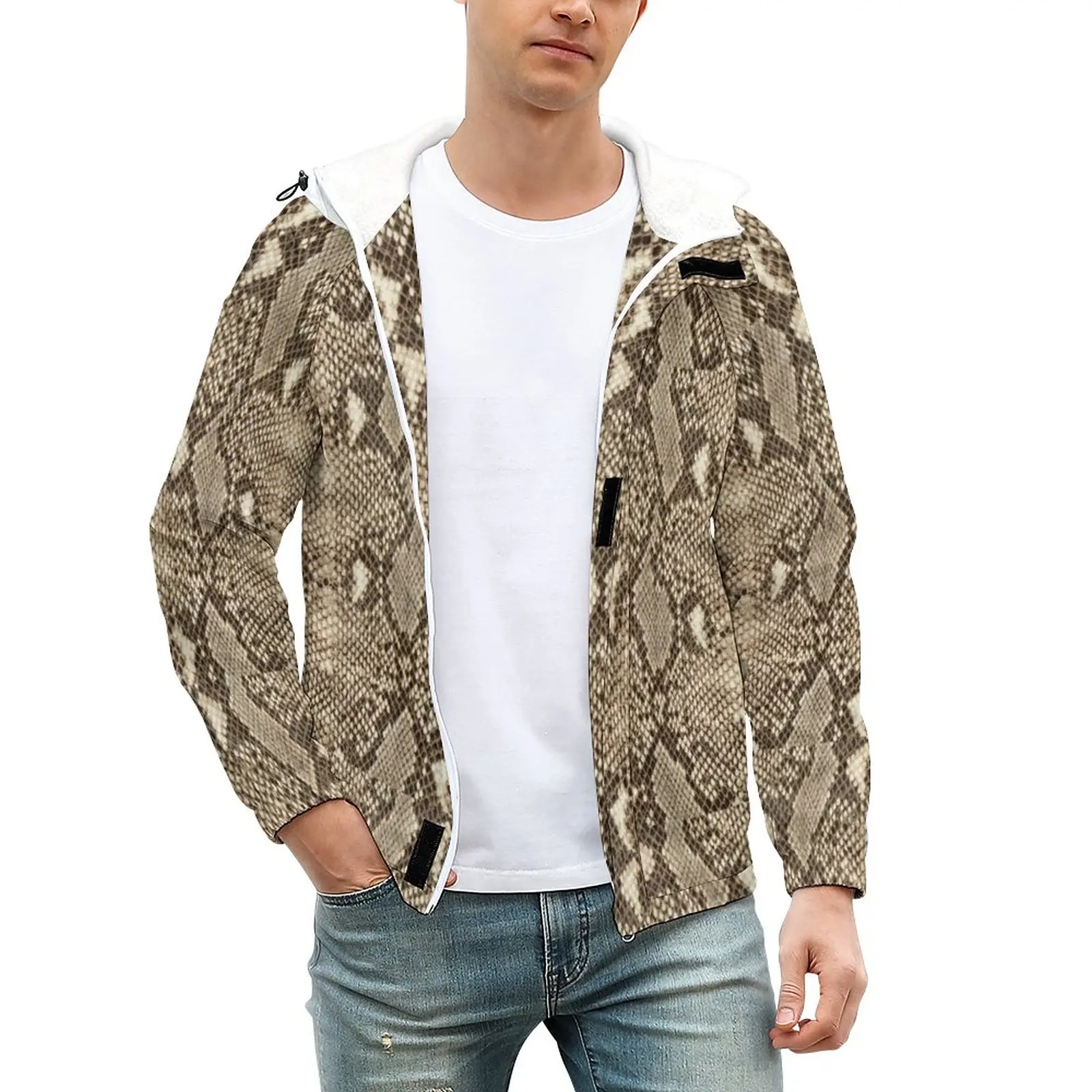 

Мужская Повседневная теплая куртка на молнии с принтом змеиной кожи