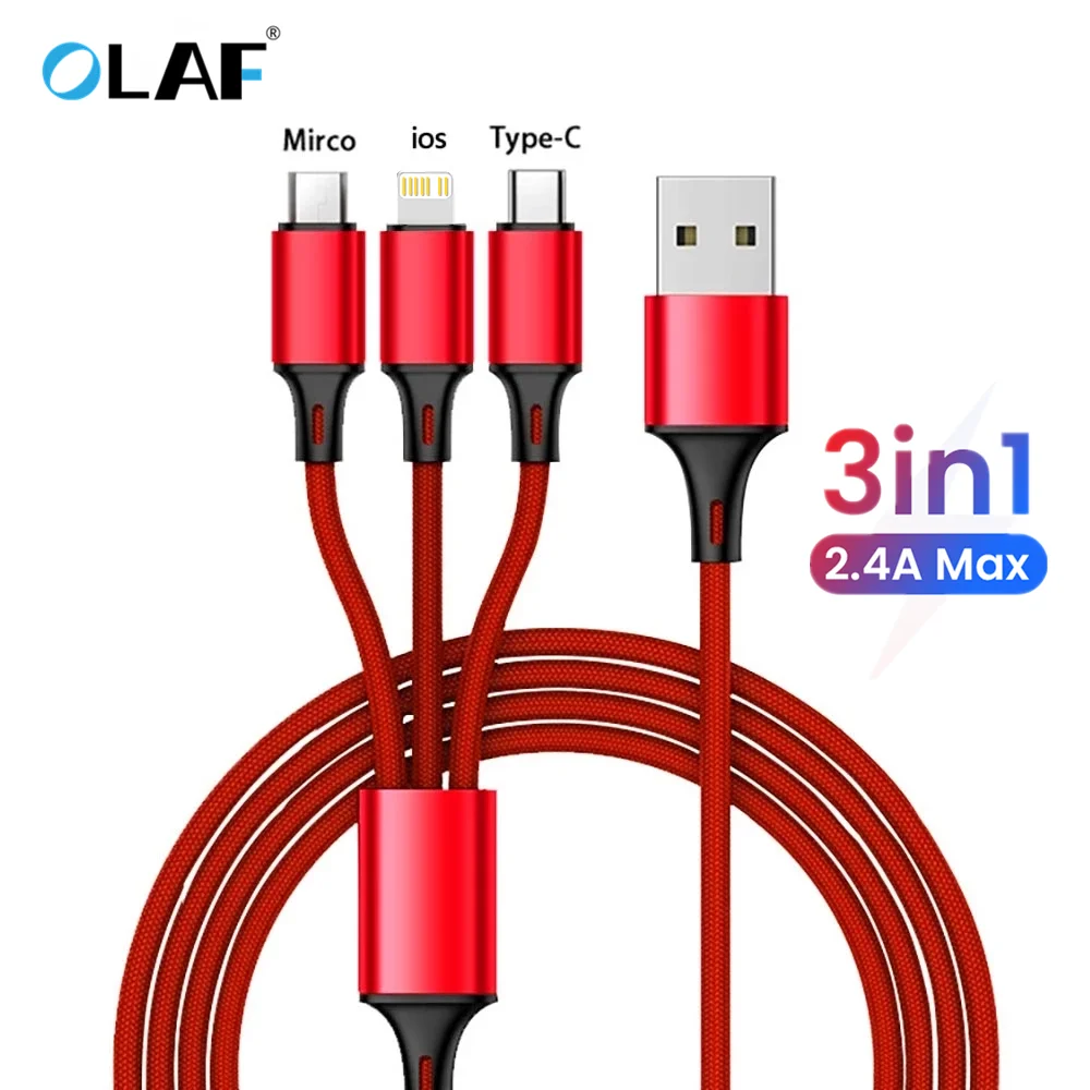 

Кабель USB C 3 в 1, 2,4 А, Micro USB для телефонов Android, быстрая зарядка для iPhone, кабель Type C для Xiaomi, Huawei, Samsung, провод для iPad