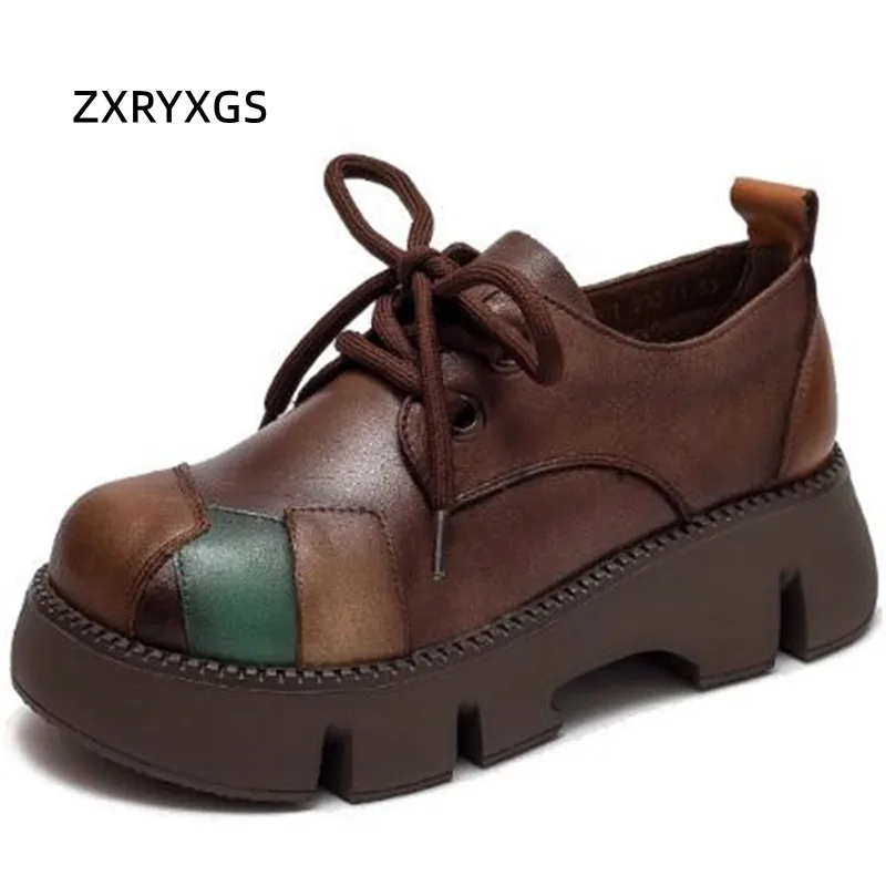 

ZXRYXGS 2022 Mixed Color Premium Full Genuine Leather Shoes Platform Increases Shoes Roman High Heels Women Fashion Sneaker Tide