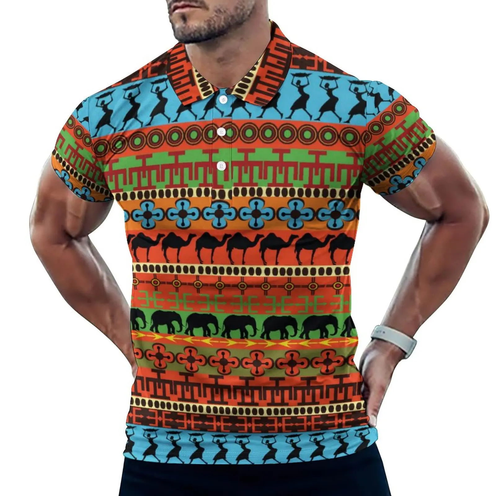 

Рубашка-поло мужская с коротким рукавом и графическим принтом, в африканском стиле