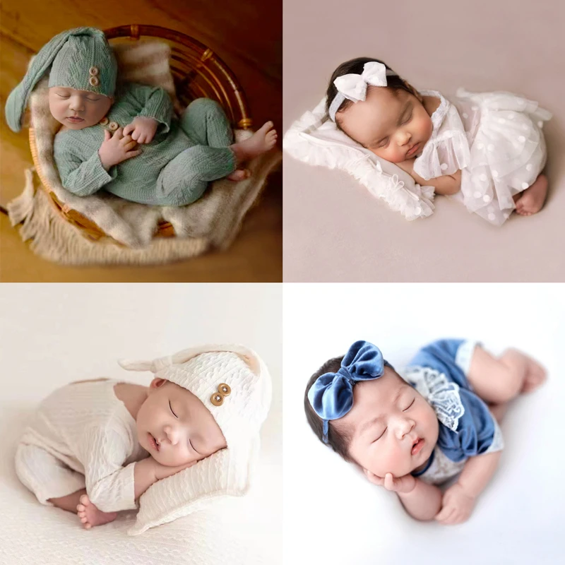 Dvotinst Newborn Baby Photography Props Lace Outfits Romper Dress Headband Hat 2pcs Set Fotografia Studio Shooting Photo Props