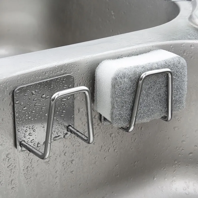 

Kitchen Stainless Steel Sponges Holder Drain Drying Rack Self Adhesive Sink Kitchen Hooks Hanger Accessories Storage Organizer