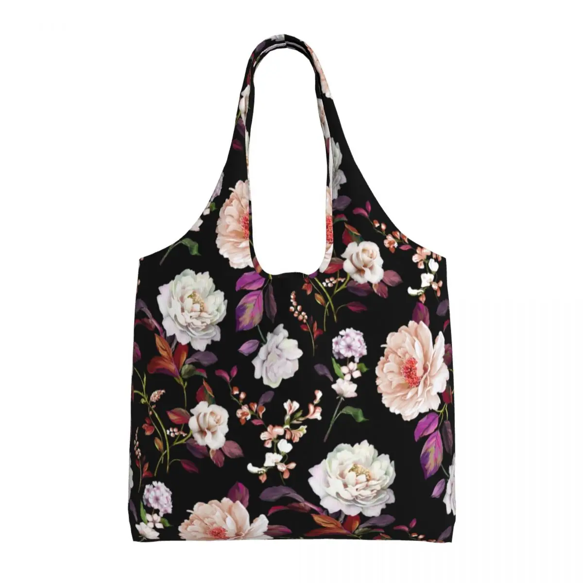 

Красивая сумка для покупок с белыми цветами, женские модные сумочки с принтом фиолетовых листьев, забавные тканевые дорожные сумки