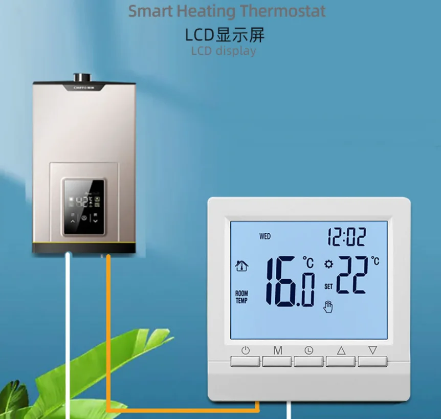LCD Display Battery Style Wired Wall-hung Thermostat Smart Stove Home Intelligent Water Floor Heating Controller enlarge
