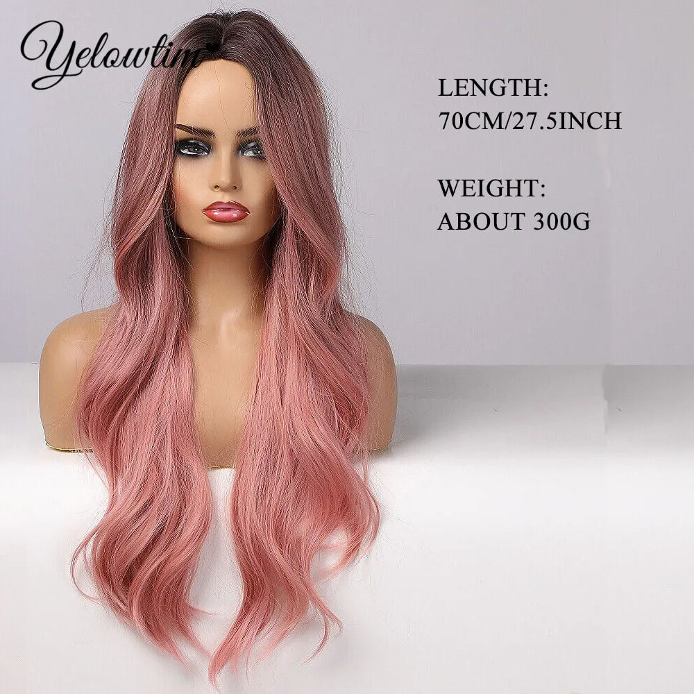 YELOWTIM Синтетический парик из волос от черного до розового цвета натуральный