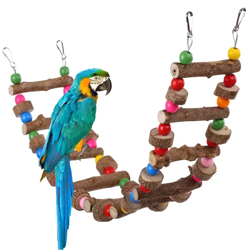 

Birds Pets Parrots Ladders Climbing Toy Hanging Colorful Balls with Natural Wood Parrot Toys for Conures Parakeets Cockatiels
