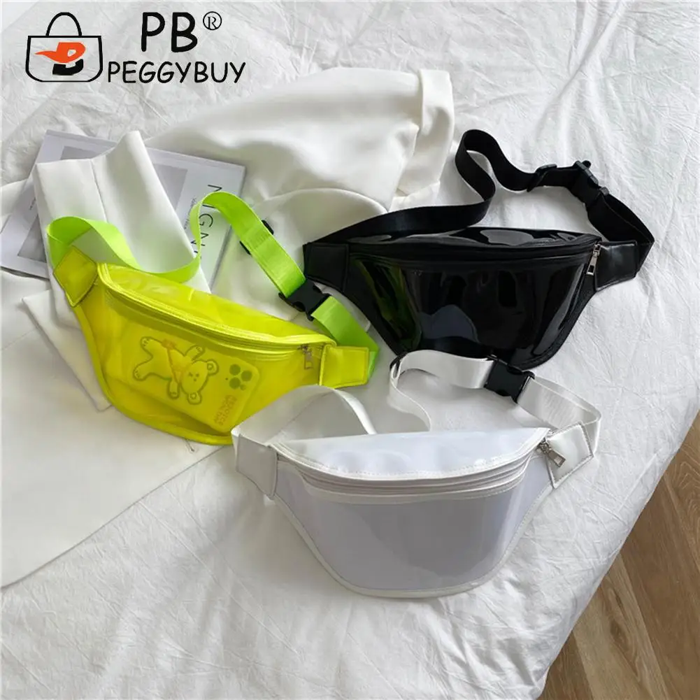 

Fashion Women Transparent PVC Chest Bags Lady Street Trend Casual All-match Solid Color Zipper Small Shoulder Crossbody Bags