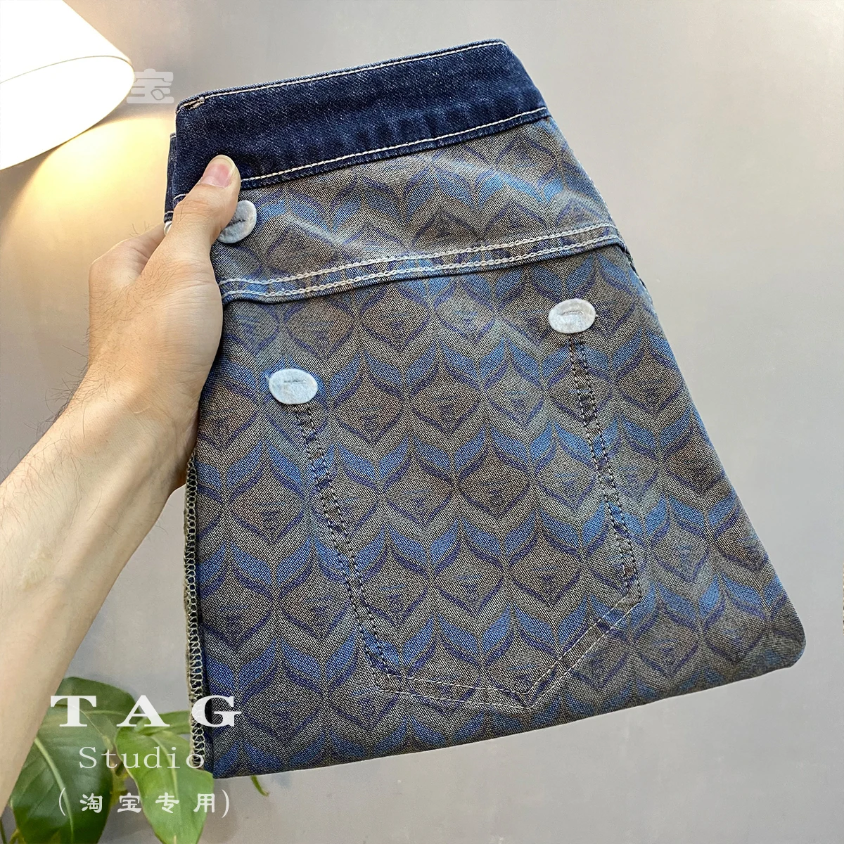 Seasonal Men's Jeans Trousers Embroidered Letter Slim Fitting Cotton Elastic Plaid Luxurious High Street Denim Pants Red Ear 024