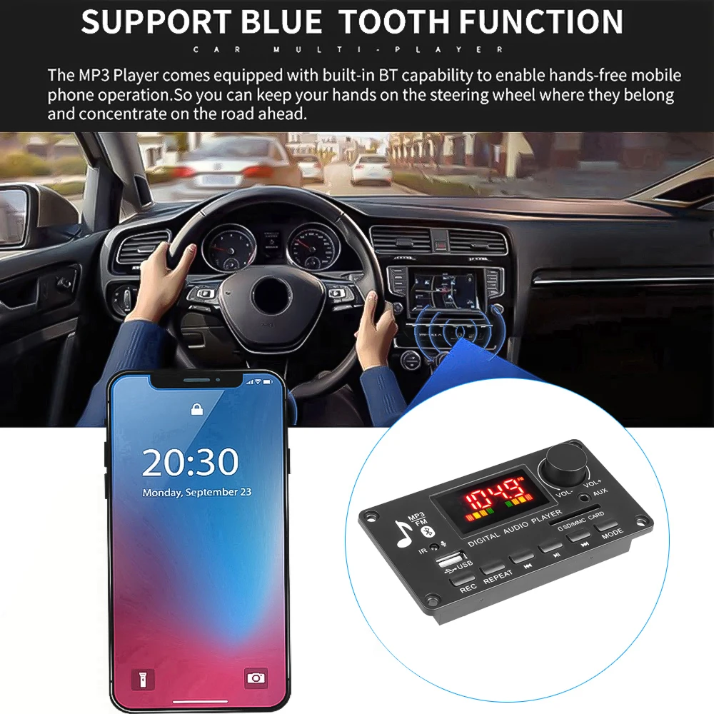 Усилитель громкой связи 80 Вт DIY MP3 WAV декодер плата DC 12 В Bluetooth 5 0 USB FM AUX 3 мм TF радио
