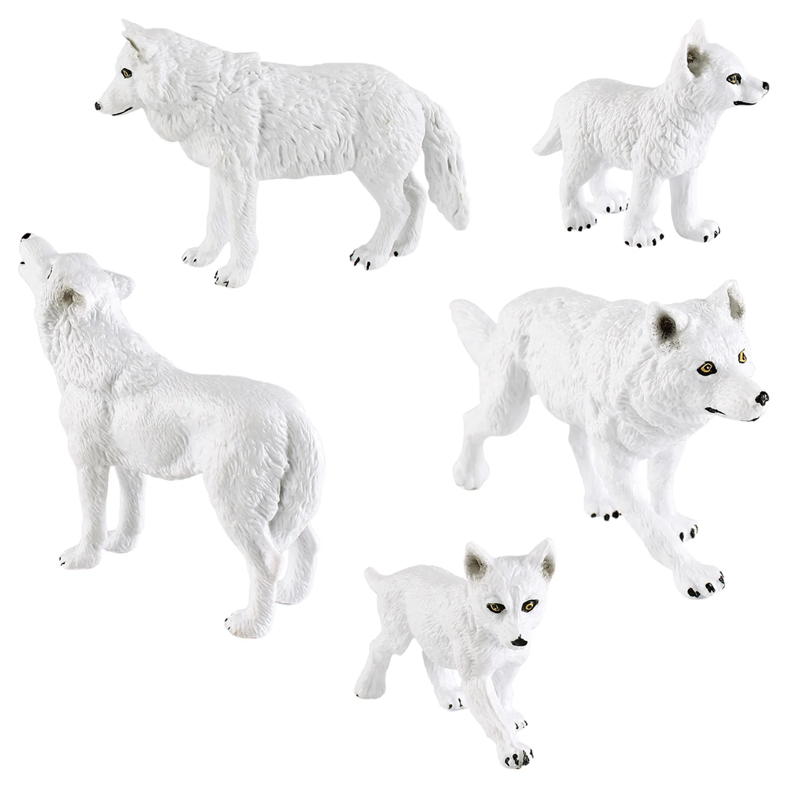 

5 Pieces Wolf Toy Figurines Set White Arctic Wolf Animals Figures Cake Toppers Decoration Realistic Wolf Toy Playset For Kids
