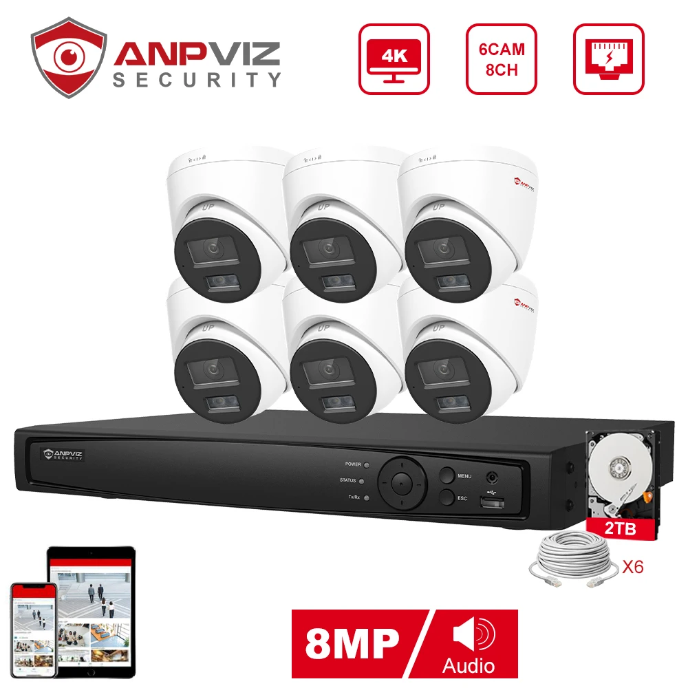 Anpviz 8CH 4K NVR 8MP POE IP Индивидуальная камера Plug&ampPlay Система видеонаблюдения Наружное