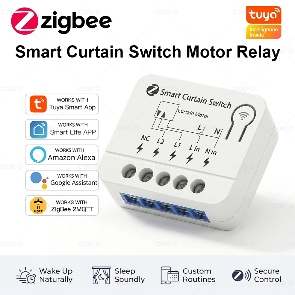 Фото Модуль умного выключателя для штор ZigBee 3.0 для моторов рулонных штор, поддержка голосового управления Alexa и Google Home для Tuya Hub Z2M №1