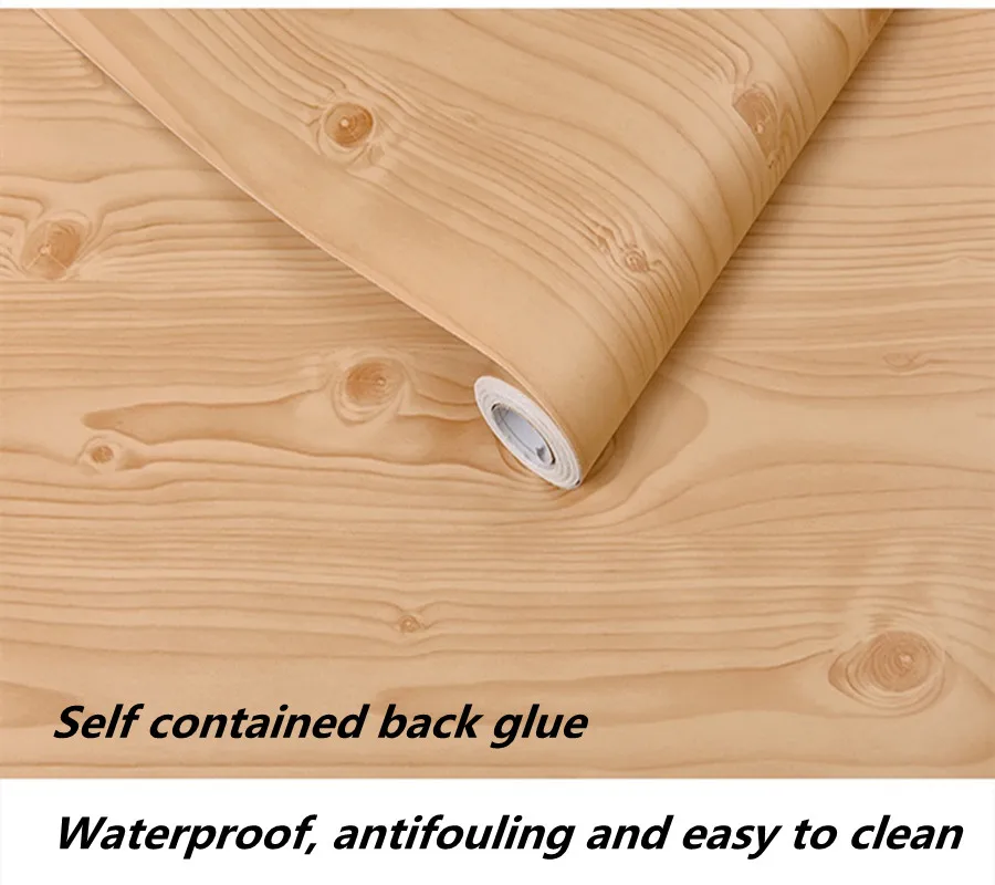 

Wood Grain Self-adhesive Wallpaper PVC Waterproof Old Furniture Kitchen Cabinet Wardrobe Desktop Bedroom Decorative Wall Sticker