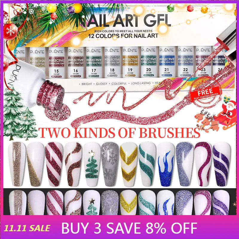 

Painting Gel Nail Polish Set Christmas Reflective Glitter Line Gel Kit 12 Colors UV Nail Gel DIY Drawing Semi-Permanent Varnish