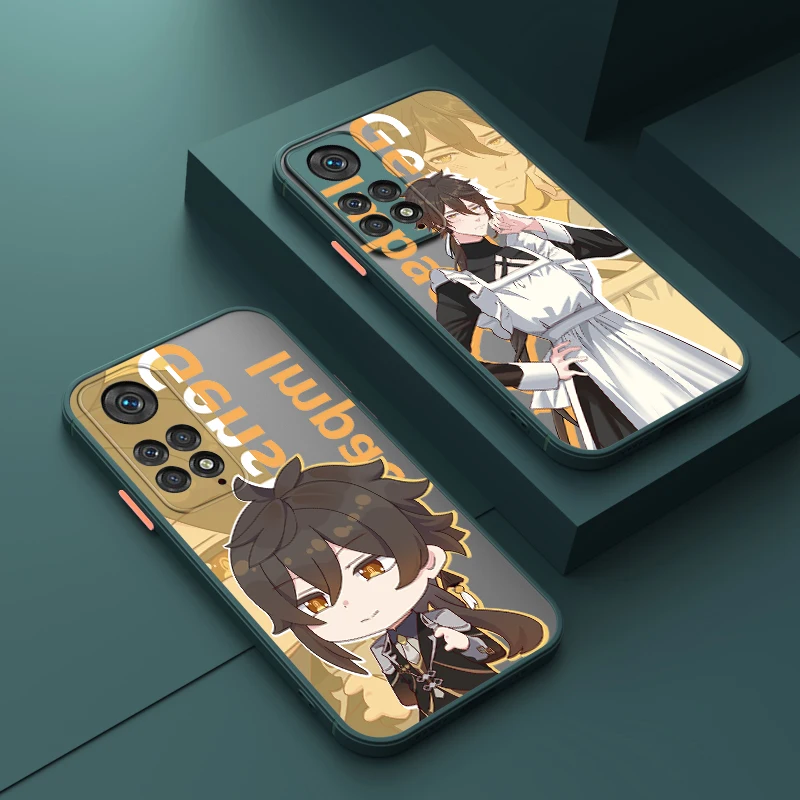 

Genshin Impact Klee ZHONGLI For Xiaomi 12 11 T Pro S Redmi Note 12 11 10 9 8 Pro S T 5G Frosted Translucent Phone Case