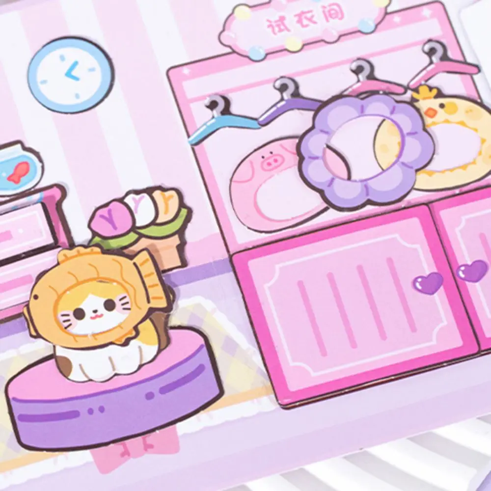 Фото Магнитная развивающая книга Монтессори Kawaii: Тихая книга-раскраска ручной работы с наклейками-котиками, мультяшная книга-ежедневник DIY, подарок на день рождения №1