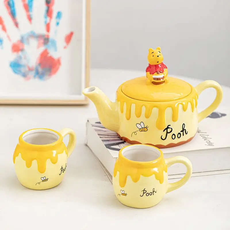 Disney cartoon Winnie Pooh Coffeeware Teaware Cute Tea Cup Set Ceramic Pot Mug Women  Cup Creative Gift Kitchen Supplies