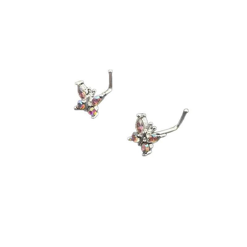 Серьга-гвоздик для носа AB Diamond-set Butterfly из титановой стали, 0.8, 20G, оптом, для пирсинга, украшение для пирсинга носа (art.: 3920d4edf03fc) - 3920d4edf03fc