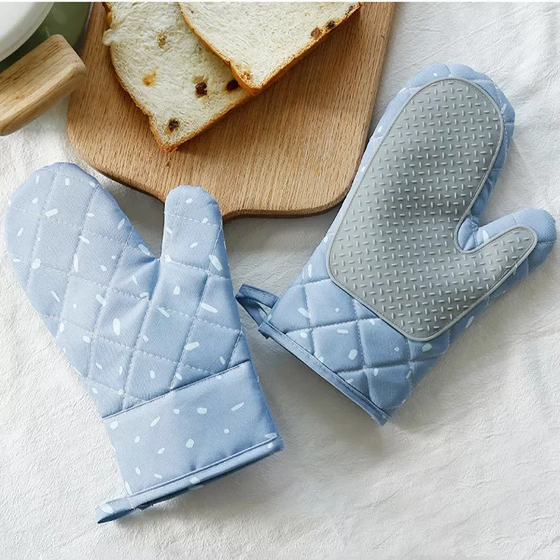 

2022New Microwave Glove Houshold Non-slip Cotton BBQ Oven Mitts Baking Gloves Heat Resistant Kitchen Potholders Silicone Oven Mi