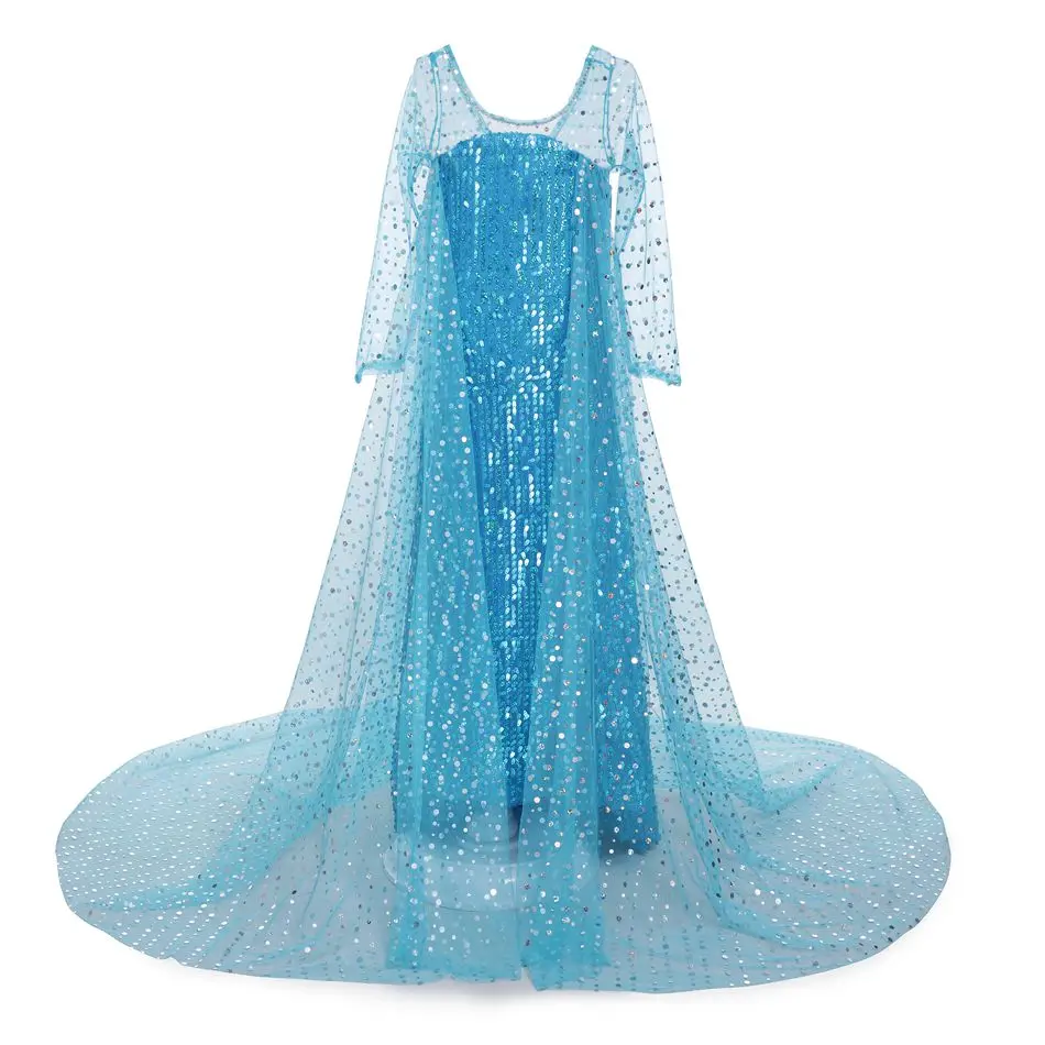 Frozen Girls Princess Blue Elsa Sequined Deluxe Cosplay Costume Fancy Party Dress Role-play Carnival Kids Halloween Outfits images - 6