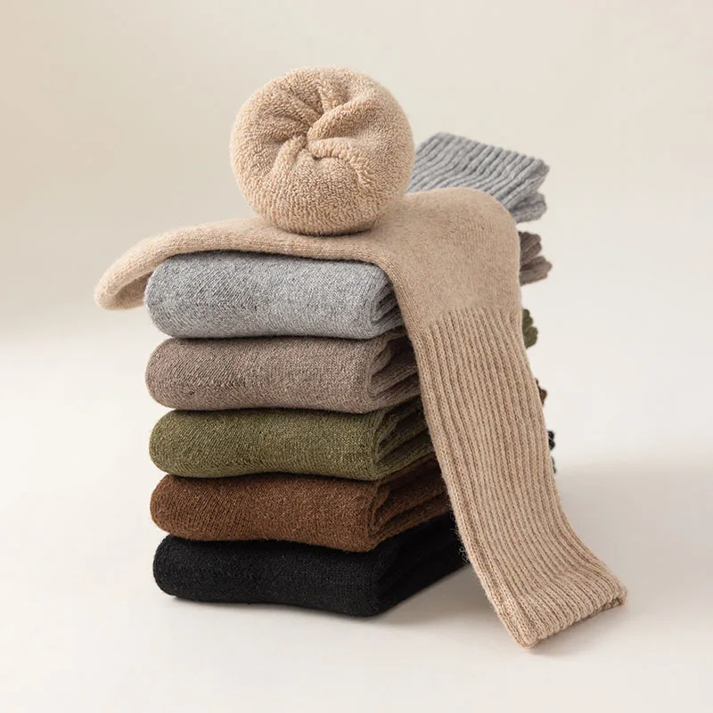 Winter Men's Merino Wool Socks High Quality Harajuku Retro Fashion Casual Cashmere Long Socks Men 5 Pair