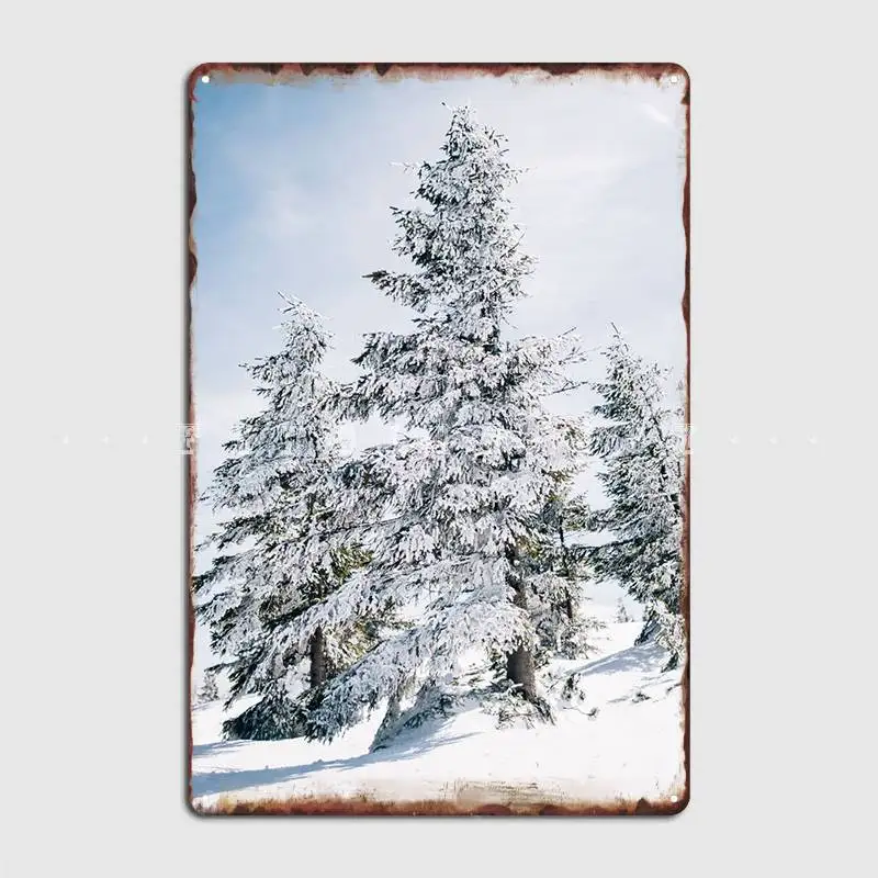 

Snow Covered Fir Trees Metal Plaque Poster Pub Garage Pub Custom Painting Décor Tin Sign Posters