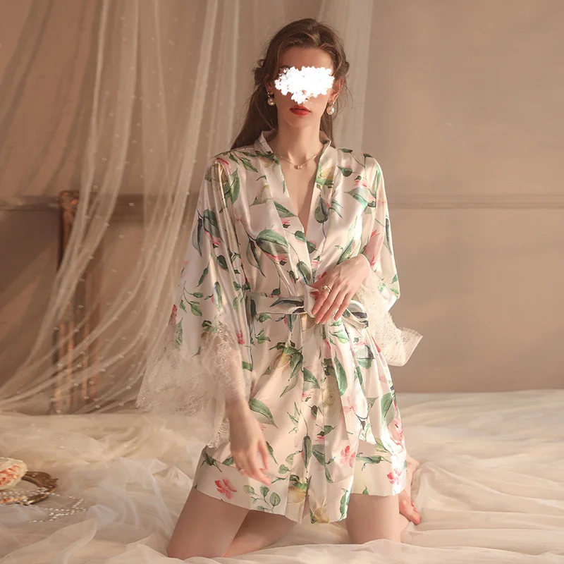 Шелковый Атласный Свадебный халат для невесты и подружки цветочный Короткое