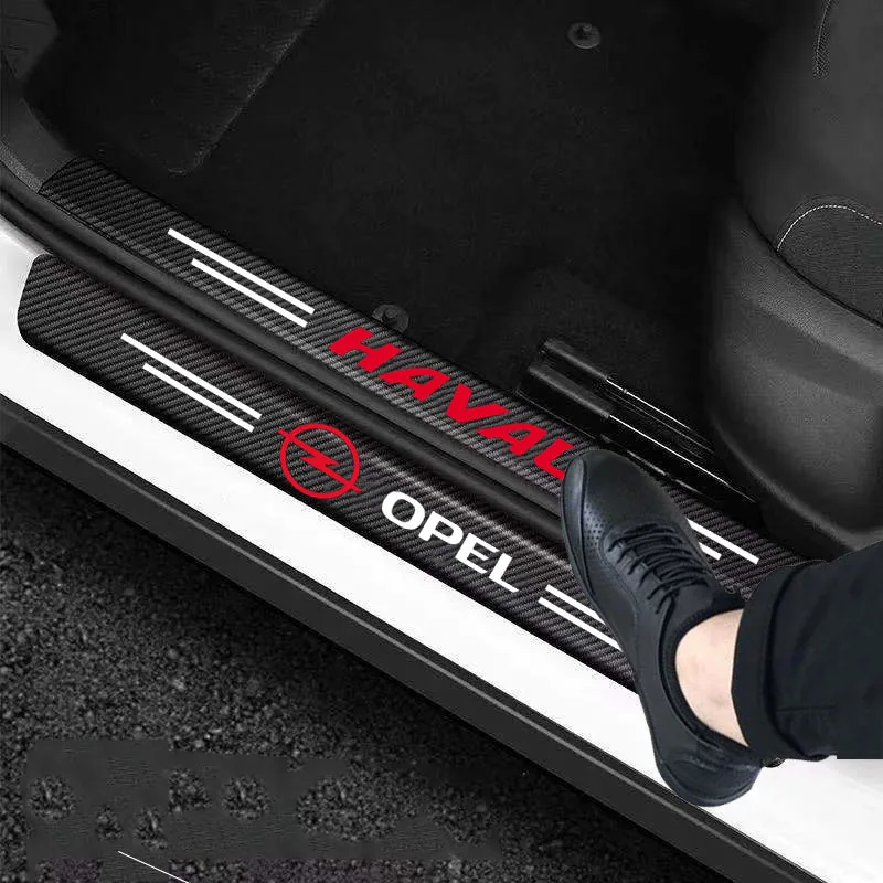 

4Pc Car Logo Threshold Plate Carbon Fiber Stickers Car Goods For Skoda Accessories kodiaq rapid karoq superb Octavia Fabia Scala