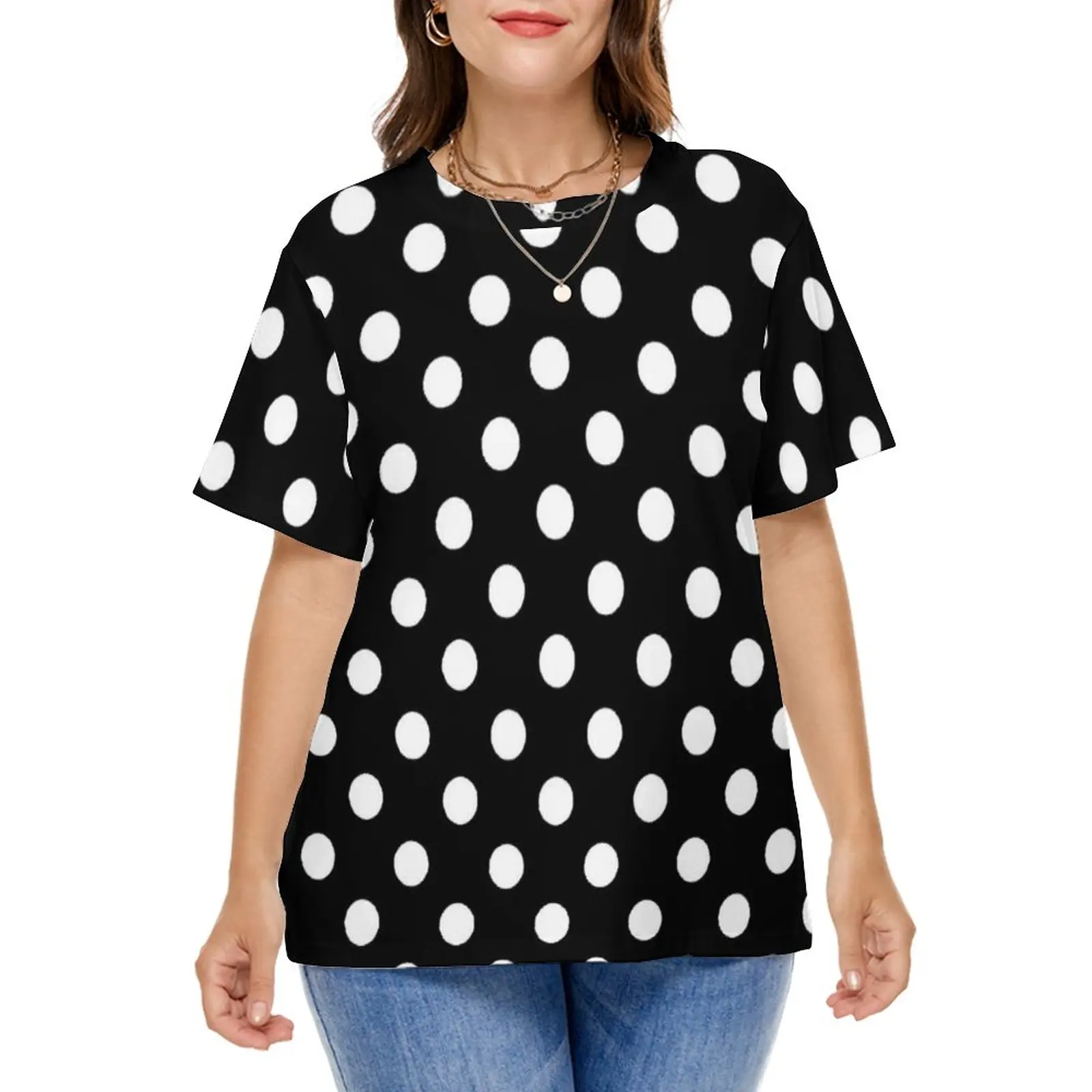 

Черно-белая футболка с принтом в горошек, Модные Современные художественные футболки, модная футболка, летние Графические Топы, размеры 5XL