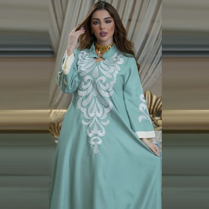 Eid Mubarak Abaya Dubai Turkey Muslim Fashion Women Embroidery Dress Caftan Marocain Dresses Islam Clothing Robe Musulman Femme