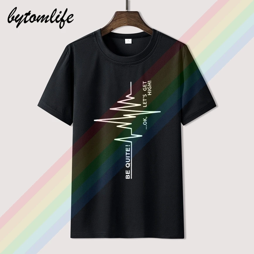 

Heart Rate T-shirts Man's Punk Rock Tops Streetwear Hip Hop T shirts Black Fashion Heartbeat Tshirts Punk Style Men